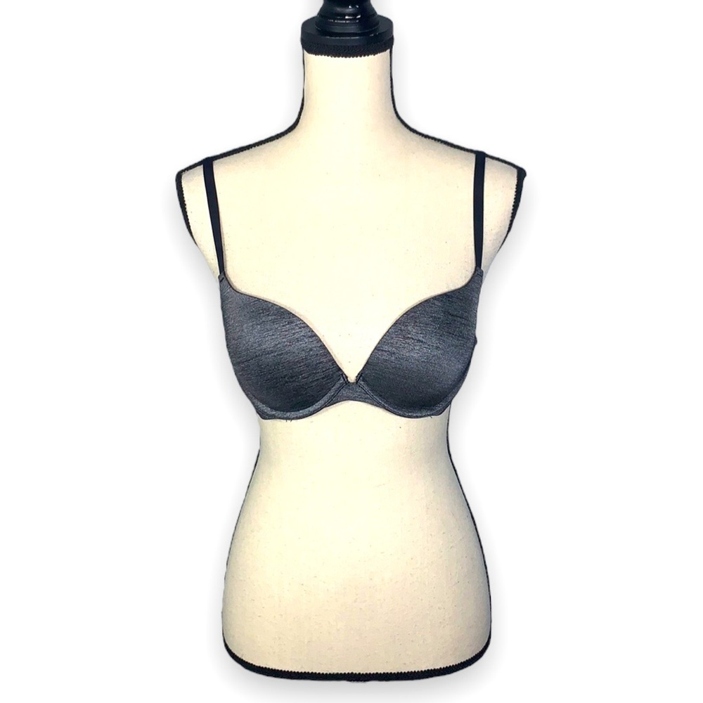 Adore Me Charcoal Gray Padded Push Up Bra Black Trim 36B Like New